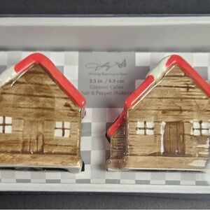 Holiday Cabin Ceramic Salt & Pepper Shakers - Red and Brown